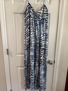 mark. Navy and White Zebra-Print Maxi Dress